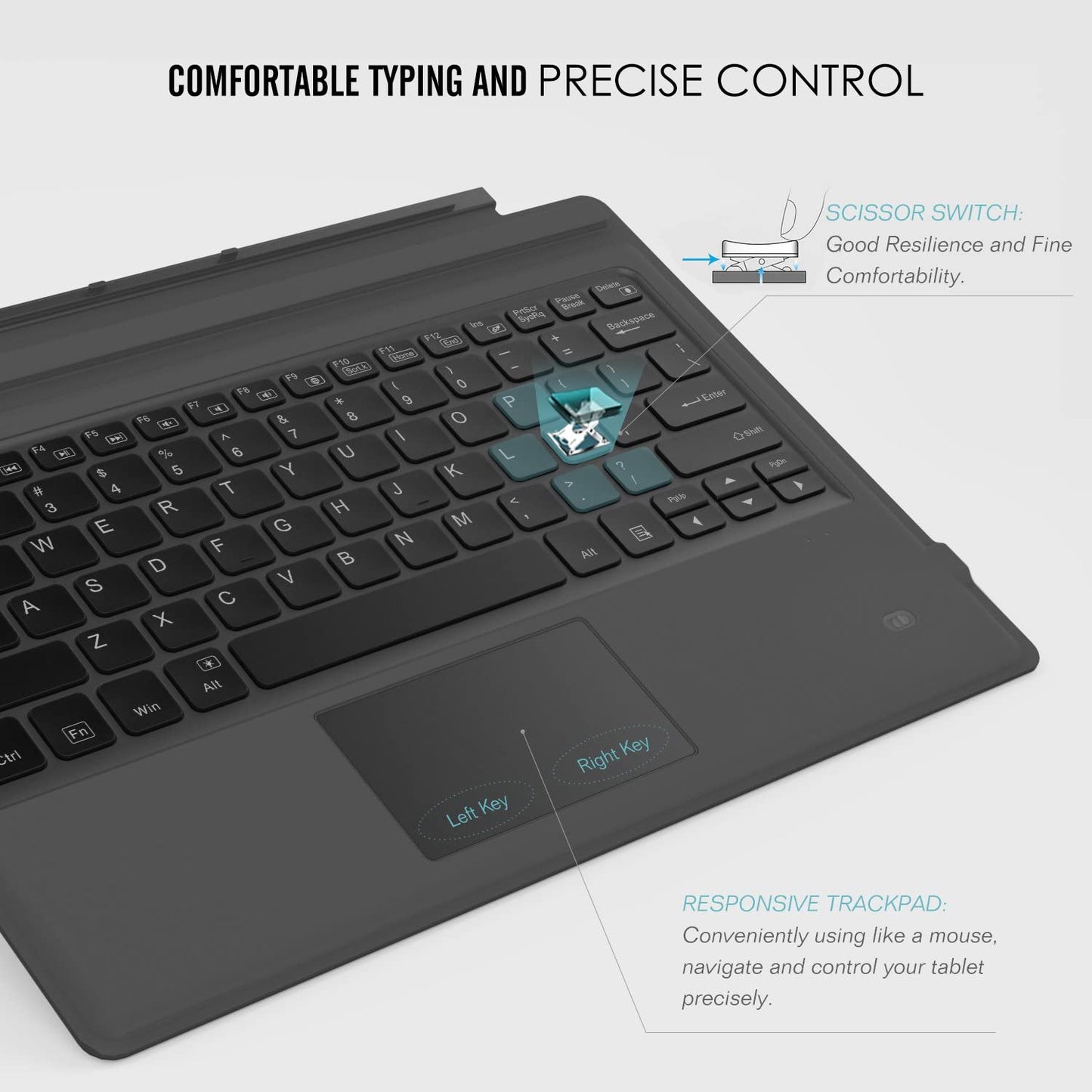 Tastatura Bluetooth compatibila cu  Surface Pro 7 Plus, 7, 6, a 5-a generatie 2017, 4, 3, Pro LTE, cu taste iluminate, baterie integrata, Querty, Gri
