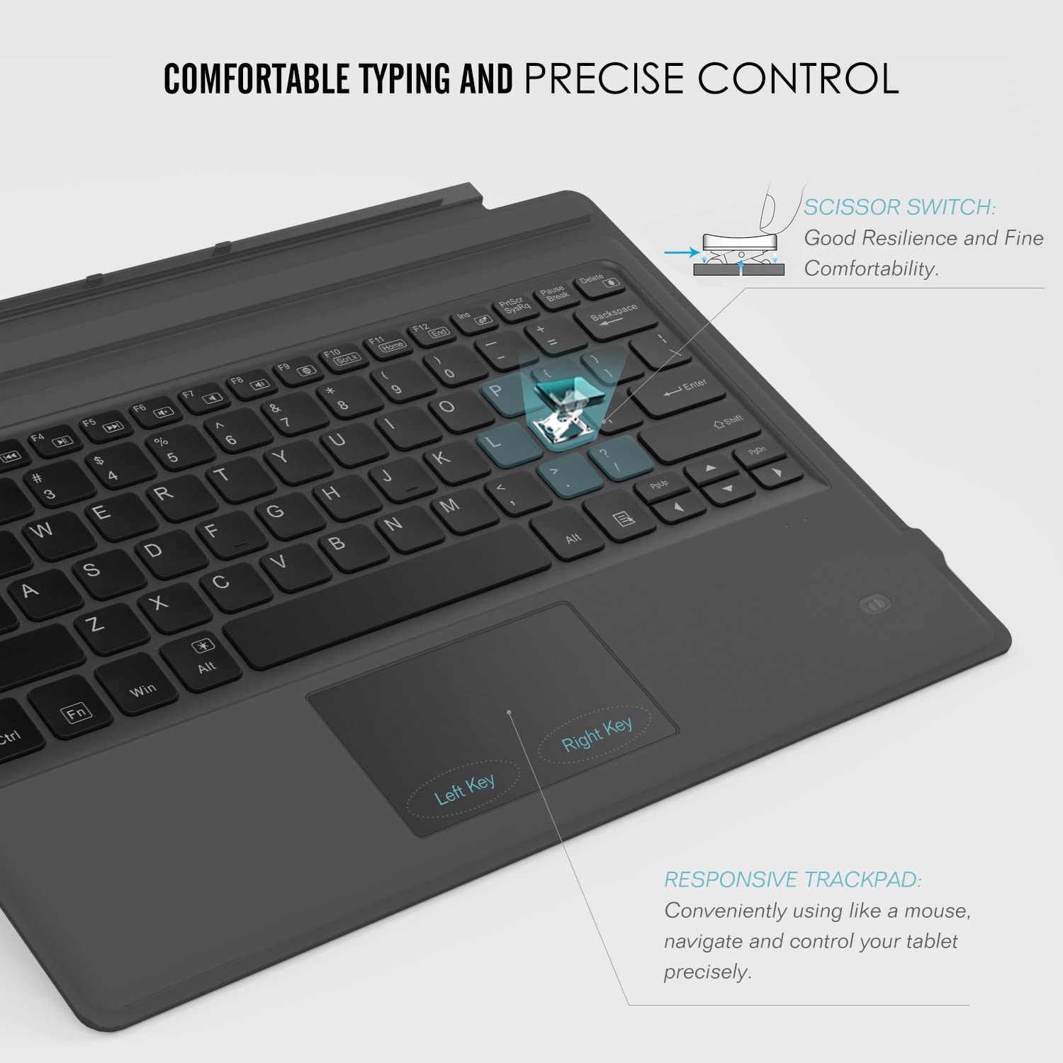 Tastatura Bluetooth compatibila cu  Surface Pro 7 Plus, 7, 6, a 5-a generatie 2017, 4, 3, Pro LTE, cu taste iluminate, baterie integrata, Querty, Gri