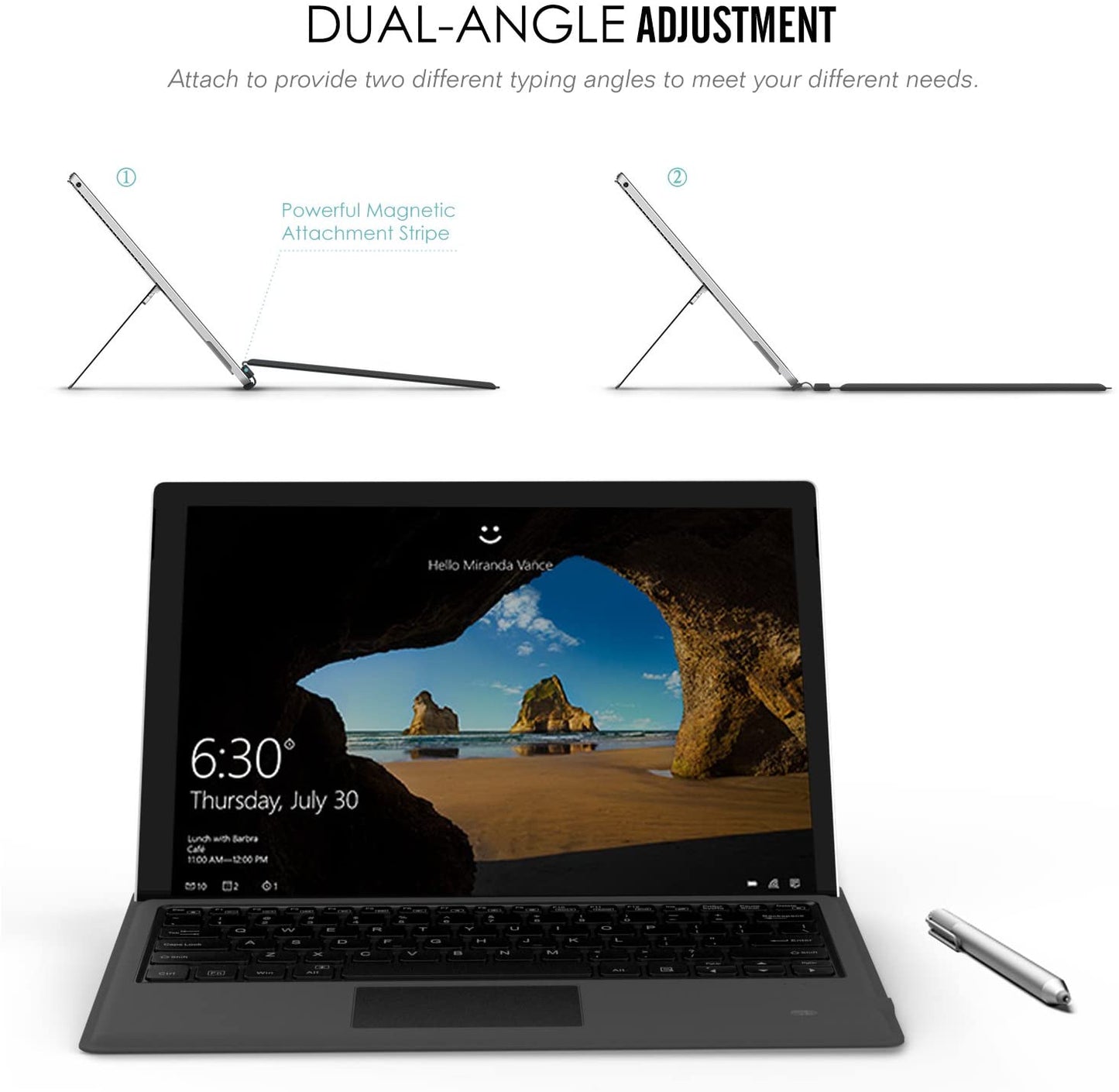 Tastatura Bluetooth compatibila cu  Surface Pro 7 Plus, 7, 6, a 5-a generatie 2017, 4, 3, Pro LTE, cu taste iluminate, baterie integrata, Querty, Gri