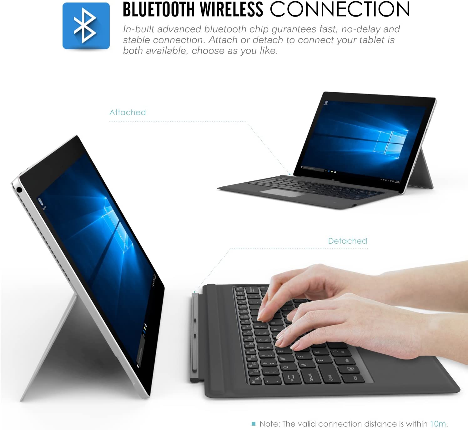 Tastatura Bluetooth compatibila cu  Surface Pro 7 Plus, 7, 6, a 5-a generatie 2017, 4, 3, Pro LTE, cu taste iluminate, baterie integrata, Querty, Gri