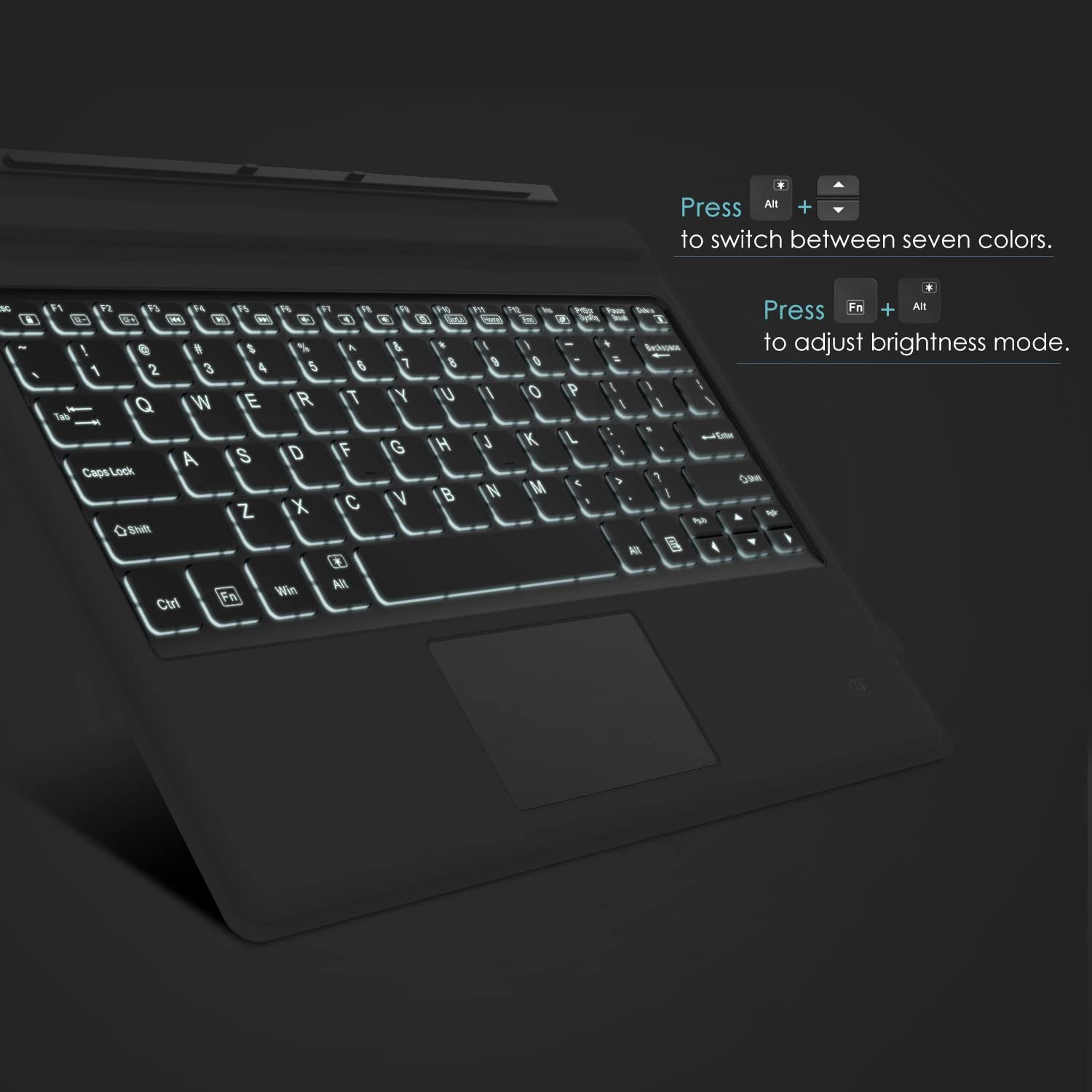 Tastatura Bluetooth compatibila cu  Surface Pro 7 Plus, 7, 6, a 5-a generatie 2017, 4, 3, Pro LTE, cu taste iluminate, baterie integrata, Querty, Gri