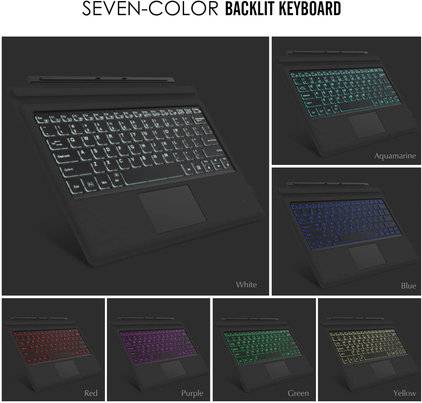 Tastatura Bluetooth compatibila cu  Surface Pro 7 Plus, 7, 6, a 5-a generatie 2017, 4, 3, Pro LTE, cu taste iluminate, baterie integrata, Querty, Gri