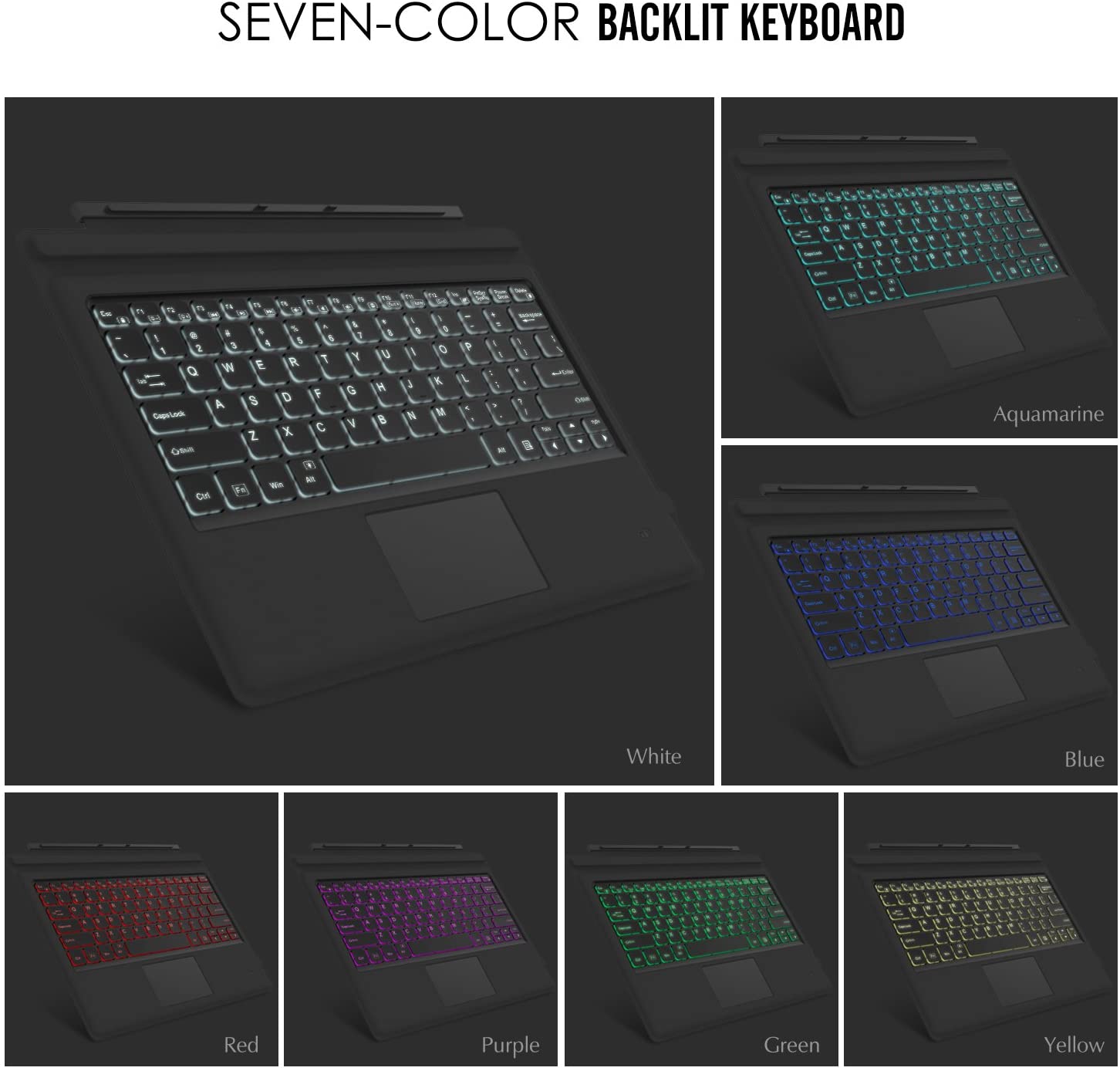 Tastatura Bluetooth compatibila cu  Surface Pro 7 Plus, 7, 6, a 5-a generatie 2017, 4, 3, Pro LTE, cu taste iluminate, baterie integrata, Querty, Gri