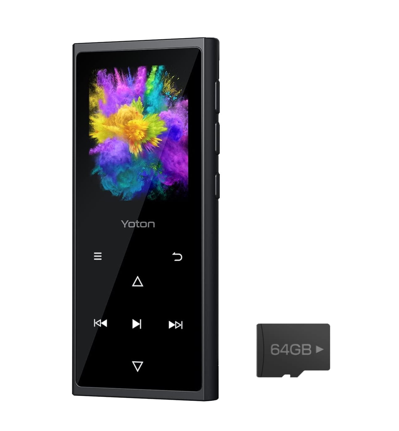 MP3 Player Yoton 16 GB, HiFi, Bluetooth 5.0, cu card de 64 GB inclus, butoane tactile, Radio FM, inregistrare vocala, pedometru, suporta card pana la 128 GB