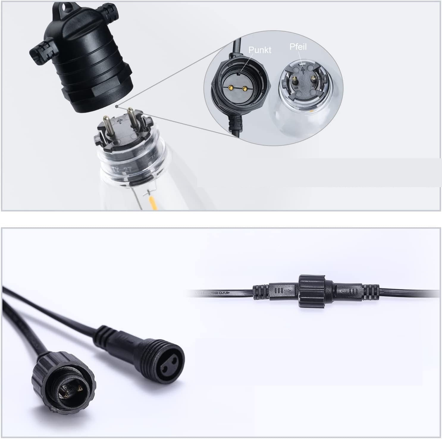Ghirlanda luminoasa LED, 15 m, cu 15 becuri E27 S14, 12 V, 2700 K, impermeabil IP65, Clasa de energie  A+++