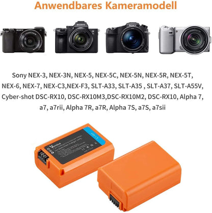 Set de 2 acumulatori NP-FW50 1200 mAh si incarcator dublu cu afisaj LCD, compatibil Sony Alpha 6500 / 7R /7/7S /7ii /a7rii/6000/6400/6300/NEX-7