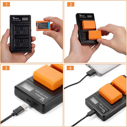 Set de 2 acumulatori NP-FW50 1200 mAh si incarcator dublu cu afisaj LCD, compatibil Sony Alpha 6500 / 7R /7/7S /7ii /a7rii/6000/6400/6300/NEX-7