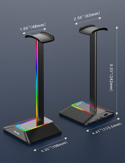Stand casti RGB, suport gaming cu slot USB si USB C si transfer de date, universal, plug and play, compatibil Windows, Linux, Mac