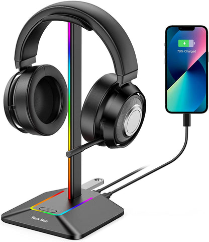 Stand casti RGB, suport gaming cu slot USB si USB C si transfer de date, universal, plug and play, compatibil Windows, Linux, Mac