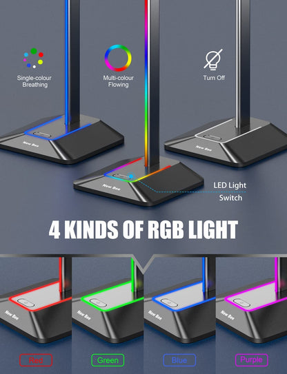 Stand casti RGB, suport gaming cu slot USB si USB C si transfer de date, universal, plug and play, compatibil Windows, Linux, Mac