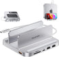 Suport Hub pentru Mac Mini M2/M1, Docking Station vertical 8 in 1 cu slot SSD PCIe, 3 slot USB-A, USB-C 10 Gbps, cititor de carduri SD/TF, mufa audio 3, 5 mm, cu suport telefon