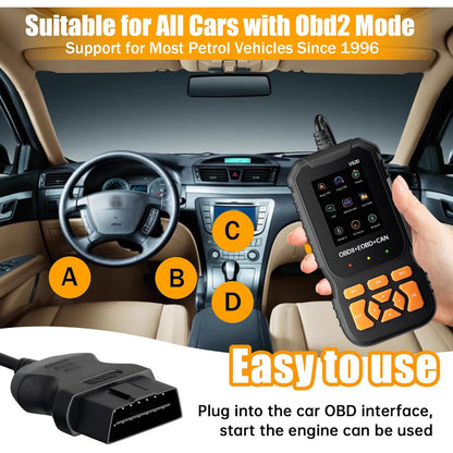 Tester de diagnosticare auto, diagnoza OBD2, EOBD, citire/stergere coduri de eroare a motorului, ecran LCD, compatibil cu o gama larga de vehicule