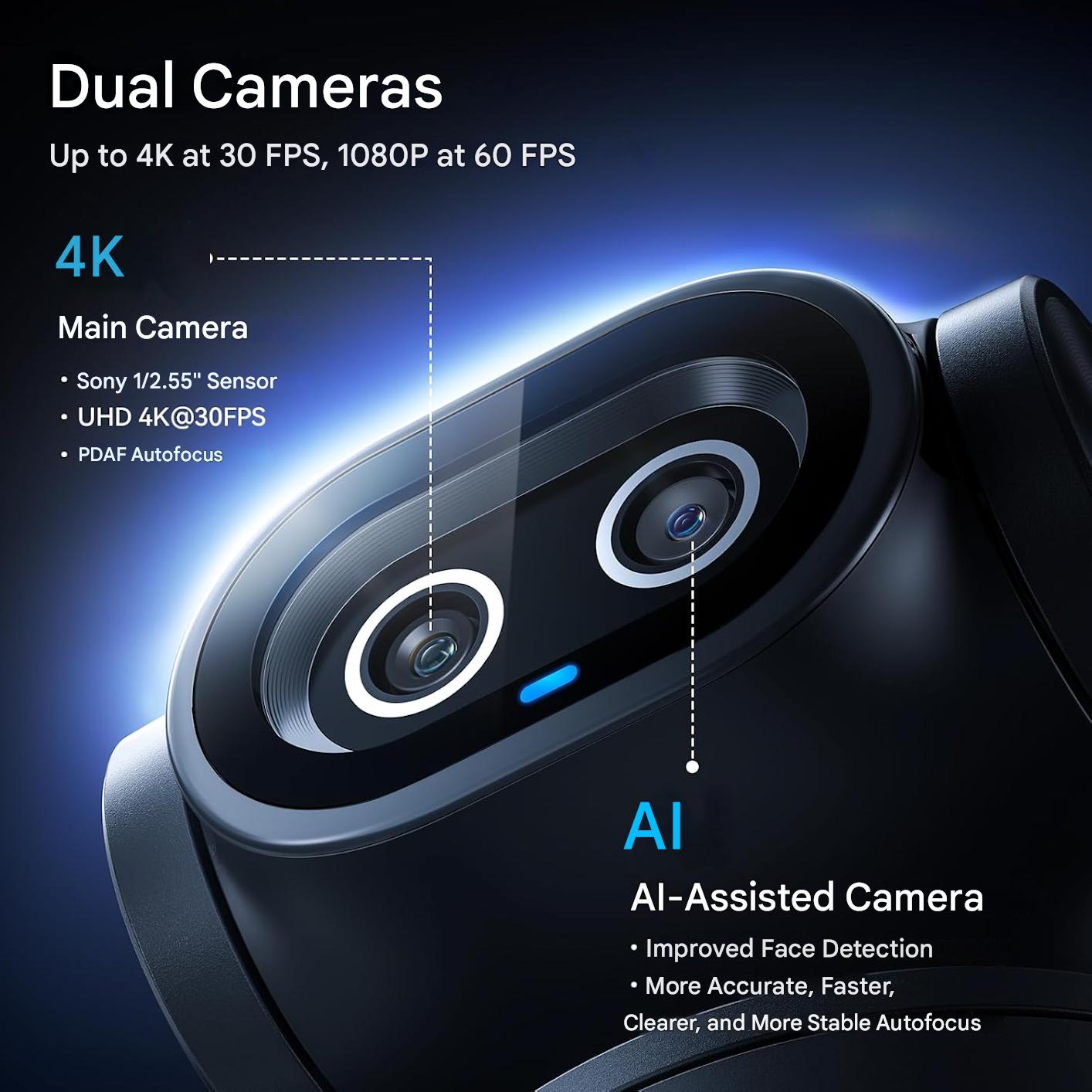 Camera web 4K EMEET PIXY Duala AI PTZ, autofocus 0.2s PDAF, 1080p, urmarire automata 310°, Senzor Sony, 3 microfoane noise canceling, control gesturi – Compatibila OBS/Twitch/Switch 2