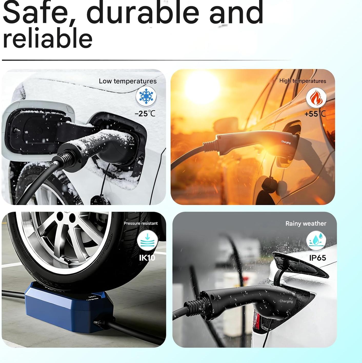 Statie de incarcare portabila pentru masini electrice cu cablu Type 2, cablu de incarcare EV, 5 m, 3,68 kW, 230 V, IEC 62196-2, curent reglabil 6-16 A, Chargingo, impermeabil IP65, afisaj LCD, cu geanta de depozitare