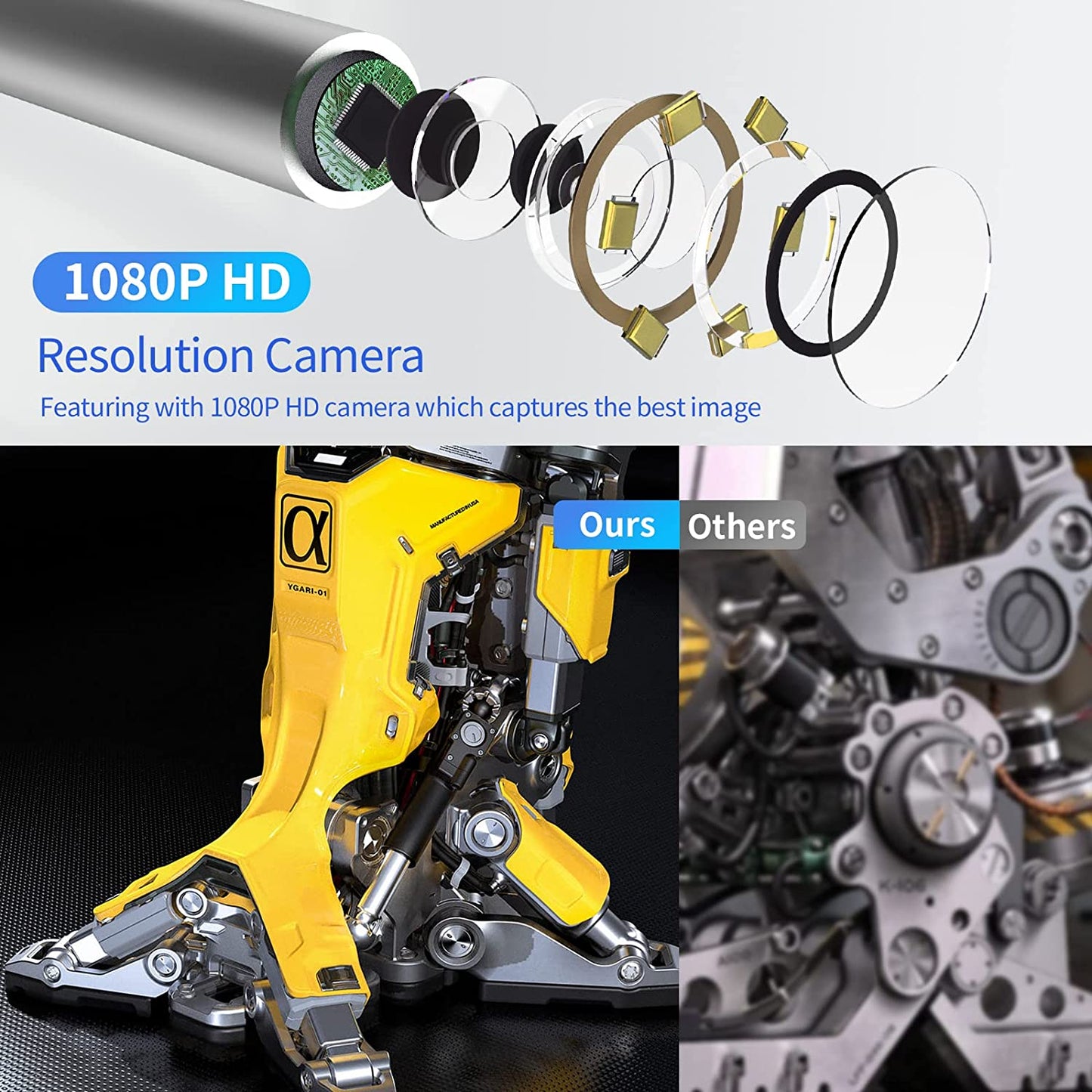 Video endoscop Wifi, camera de inspectie cu camera duala frontal si lateral, 1080P HD, cu lumini LED, impermeabila IP68, pentru smartphone Android, iPhone