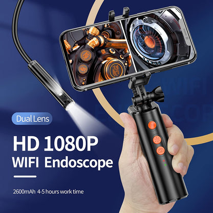 Video endoscop Wifi, camera de inspectie cu camera duala frontal si lateral, 1080P HD, cu lumini LED, impermeabila IP68, pentru smartphone Android, iPhone
