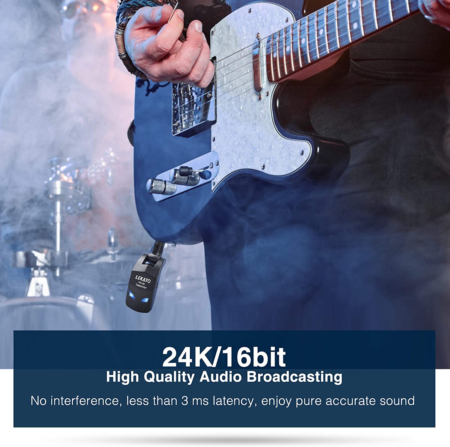 Sistem wireless pentru chitara 2,4 GHz cu 8 ore de functionare, transmitator si receptor fara fir, plug and play, pentru chitara electrica, chitara bass