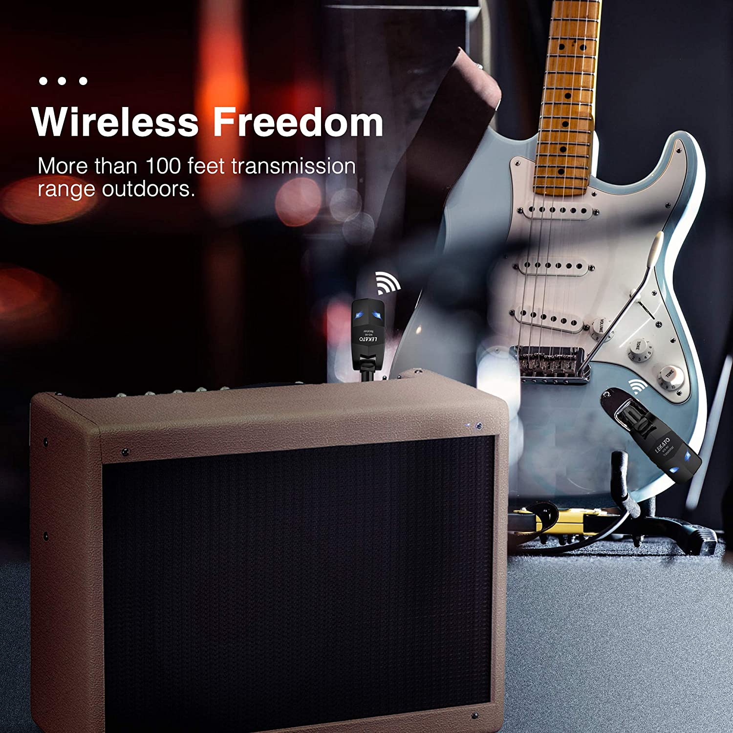 Sistem wireless pentru chitara 2,4 GHz cu 8 ore de functionare, transmitator si receptor fara fir, plug and play, pentru chitara electrica, chitara bass