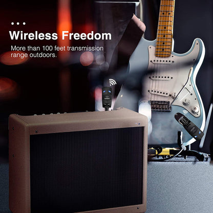 Sistem wireless pentru chitara 2,4 GHz cu 8 ore de functionare, transmitator si receptor fara fir, plug and play, pentru chitara electrica, chitara bass