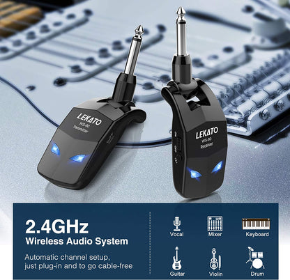 Sistem wireless pentru chitara 2,4 GHz cu 8 ore de functionare, transmitator si receptor fara fir, plug and play, pentru chitara electrica, chitara bass
