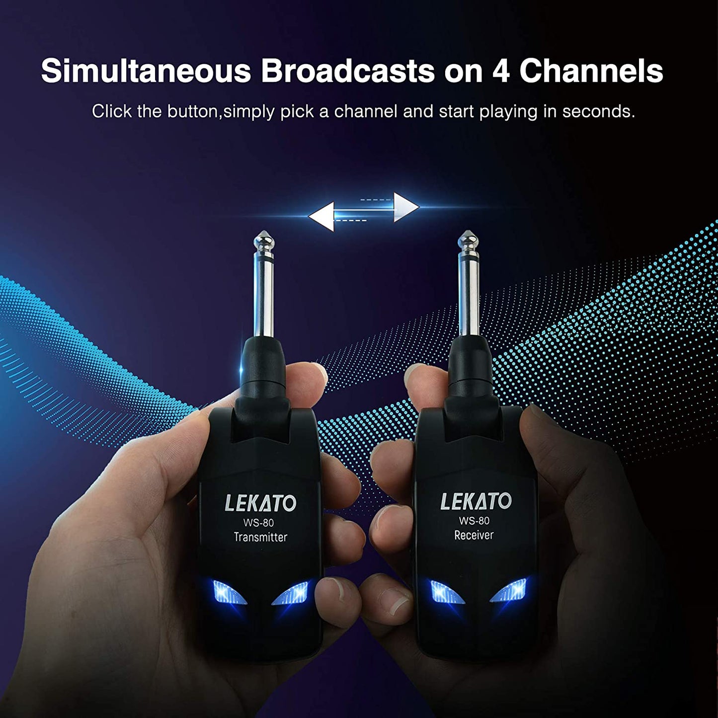 Sistem wireless pentru chitara 2,4 GHz cu 8 ore de functionare, transmitator si receptor fara fir, plug and play, pentru chitara electrica, chitara bass