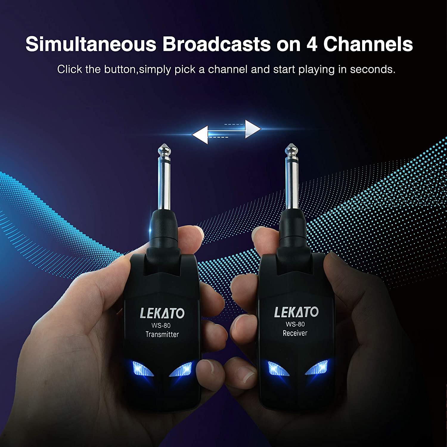 Sistem wireless pentru chitara 2,4 GHz cu 8 ore de functionare, transmitator si receptor fara fir, plug and play, pentru chitara electrica, chitara bass