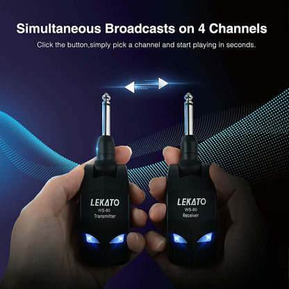Sistem wireless pentru chitara 2,4 GHz cu 8 ore de functionare, transmitator si receptor fara fir, plug and play, pentru chitara electrica, chitara bass