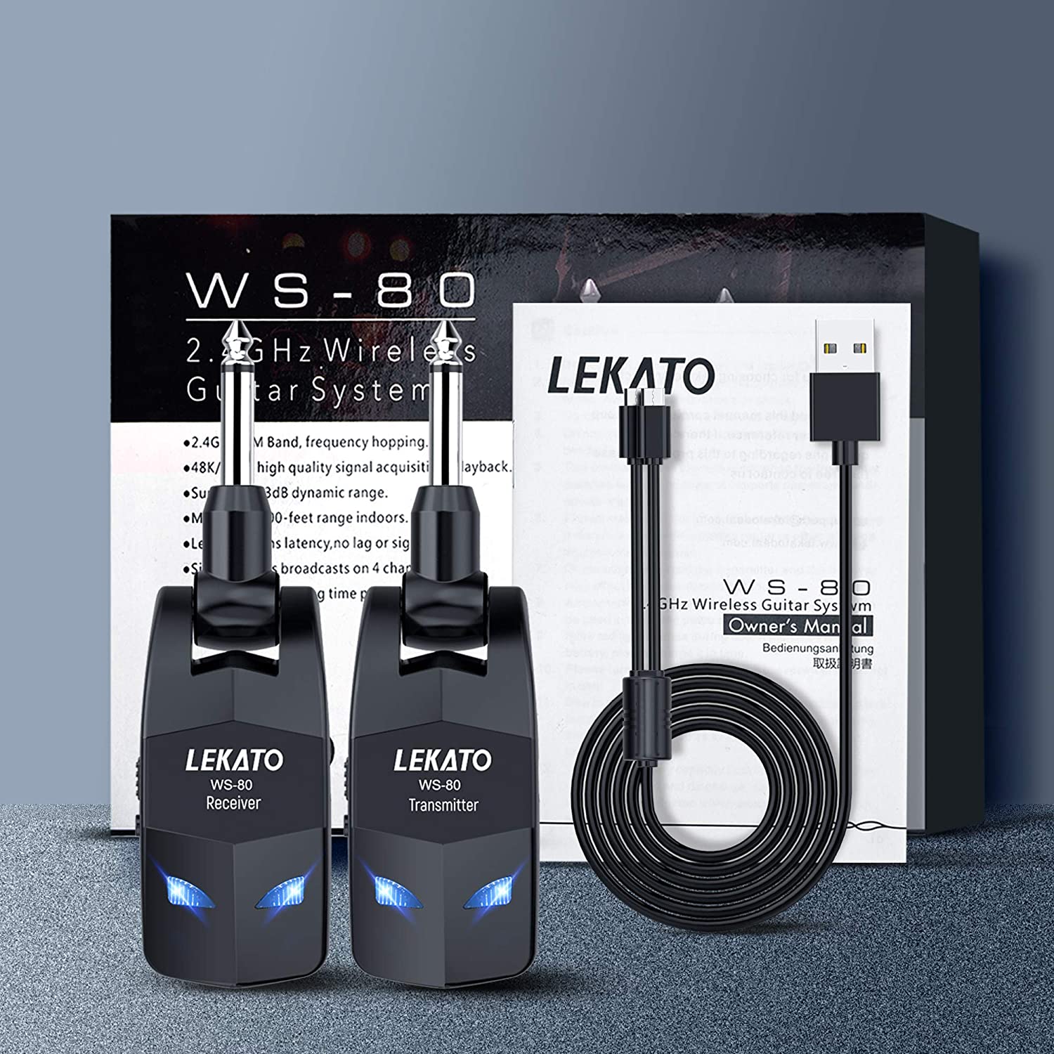 Sistem wireless pentru chitara 2,4 GHz cu 8 ore de functionare, transmitator si receptor fara fir, plug and play, pentru chitara electrica, chitara bass