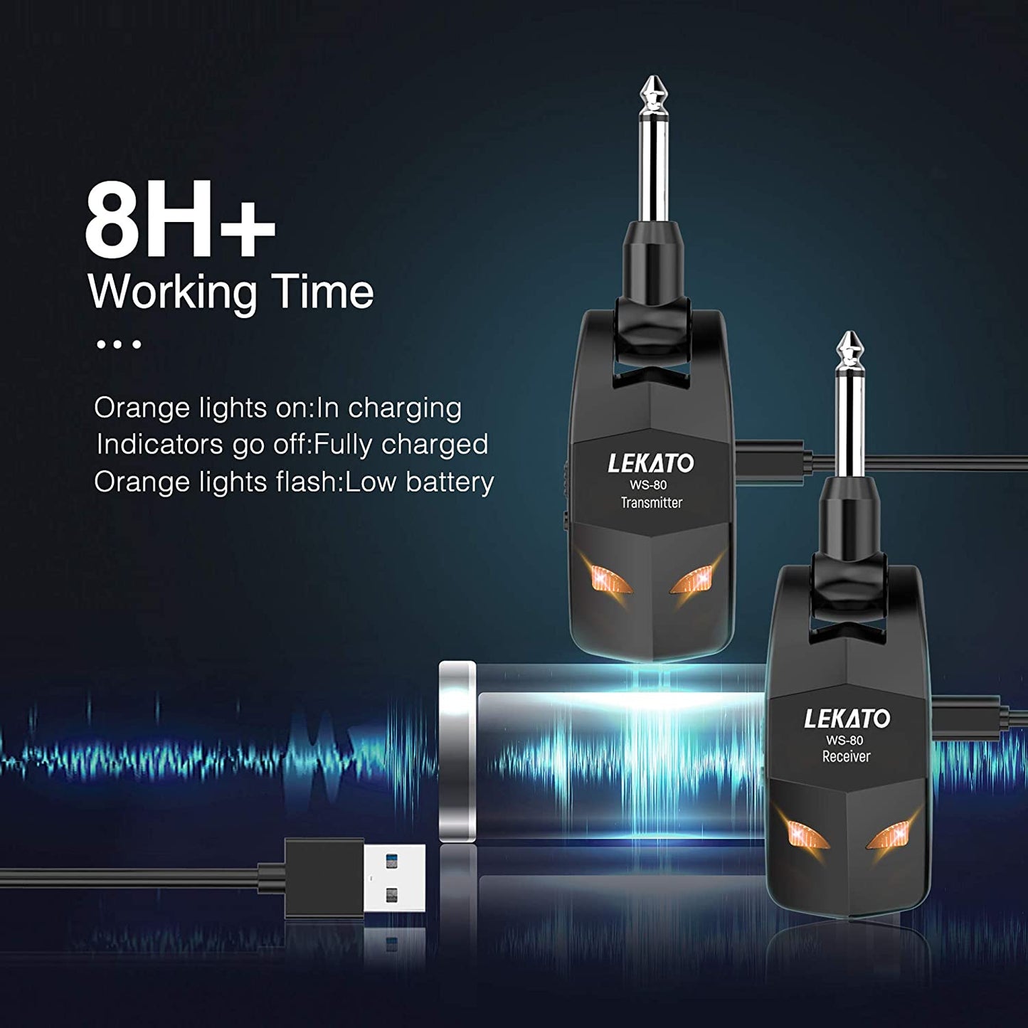 Sistem wireless pentru chitara 2,4 GHz cu 8 ore de functionare, transmitator si receptor fara fir, plug and play, pentru chitara electrica, chitara bass