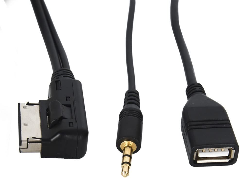 Cablu adaptor AMI MDI MMI AUX jack 3,5mm si USB pentru Audi A3/A4/A5/A6/A8/Q5/Q7/R8/TT, Volkswagen, Seat, Skoda, lungime 2m