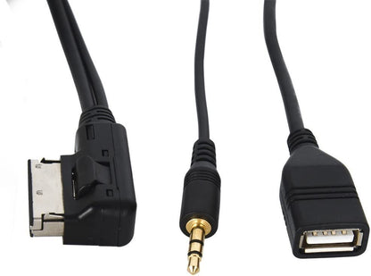Cablu adaptor AMI MDI MMI AUX jack 3,5mm si USB pentru Audi A3/A4/A5/A6/A8/Q5/Q7/R8/TT, Volkswagen, Seat, Skoda, lungime 2m