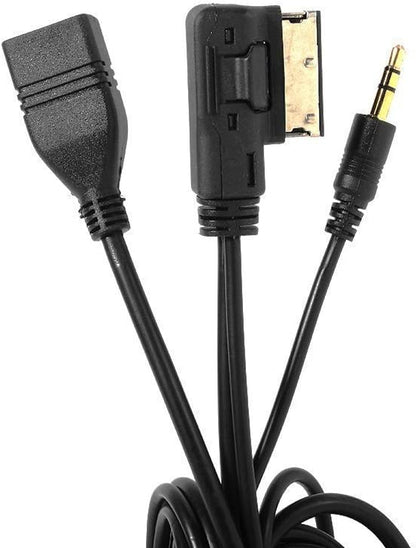 Cablu adaptor AMI MDI MMI AUX jack 3,5mm si USB pentru Audi A3/A4/A5/A6/A8/Q5/Q7/R8/TT, Volkswagen, Seat, Skoda, lungime 2m