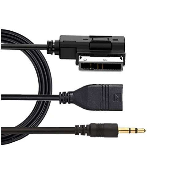 Cablu adaptor AMI MDI MMI AUX jack 3,5mm si USB pentru Audi A3/A4/A5/A6/A8/Q5/Q7/R8/TT, Volkswagen, Seat, Skoda, lungime 2m