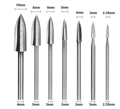 Set de 7 freze HSS 2,35-10mm, pentru lemn, de gravat si sculptat, pentru unelte rotative