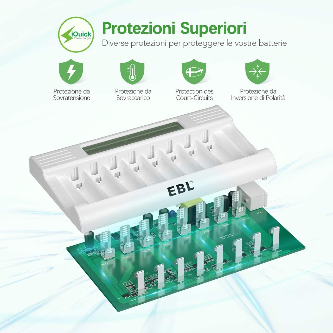 Set de 8 baterii AAA 1100 mAh reincarcabile si incarcator AA/AAA cu afisaj LED si 8 canale, incarcare rapida 5V 2A
