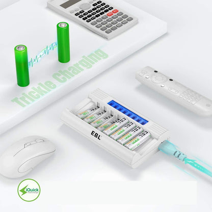 Set de 8 baterii AAA 1100 mAh reincarcabile si incarcator AA/AAA cu afisaj LED si 8 canale, incarcare rapida 5V 2A