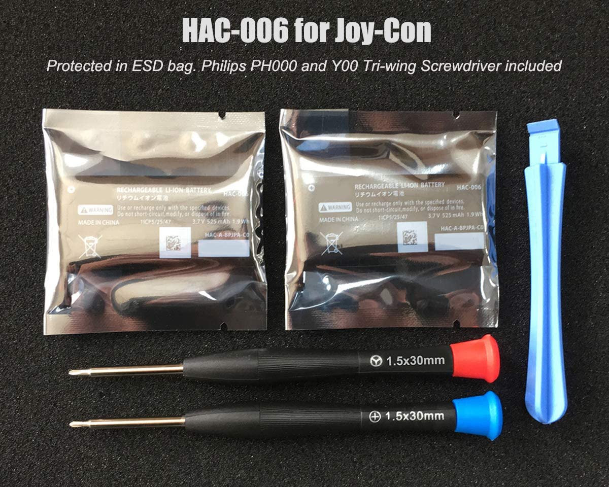 Set de 2 acumulatori compatibili cu Controler Nintendo Switch Joy-Con Pair HAC-015, baterie HAC-006 3,7 V 525 mAh 1,9 Wh cu instrumente de reparatii