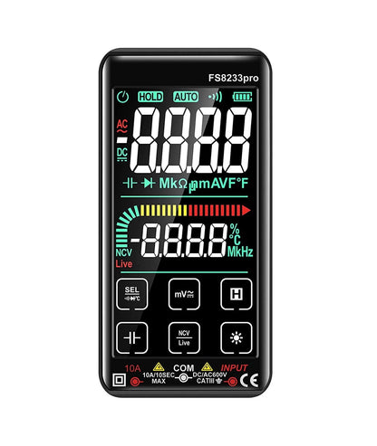 Multimetru digital cu touchscreen smart, selectare automata a parametrilor, tester AC/DC True RMS, 10000 counts, NCV, masoara rezistenta, curent, continuitate, capacitate, temperatura, frecventa, dioda
