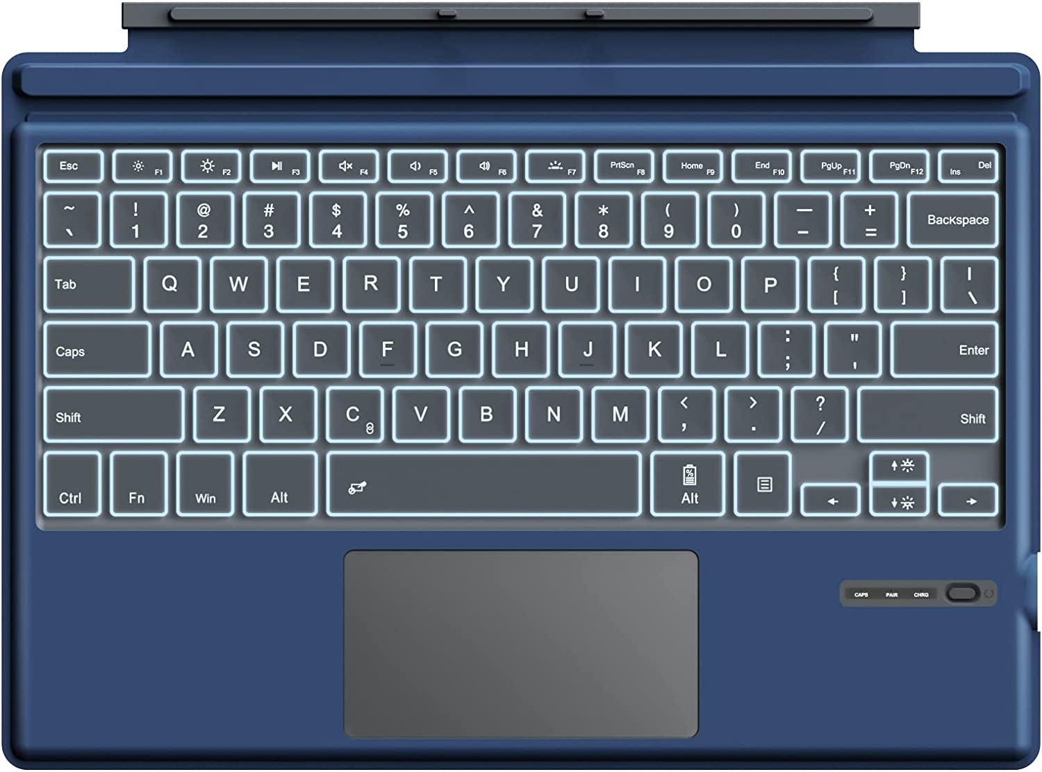Tastatura Bluetooth compatibila cu Microsoft Surface Pro7/ Pro 7 Plus/ Pro 6/ Pro 4/ Pro 3/ Pro 2017, QWERTY cu taste iluminate LED, albastra