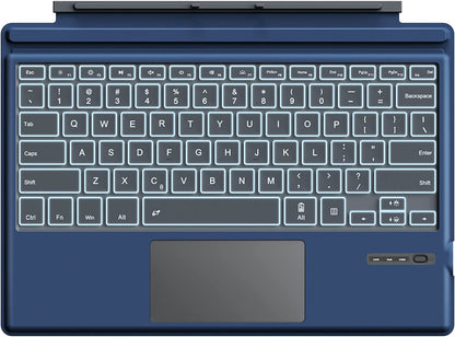 Tastatura Bluetooth compatibila cu Microsoft Surface Pro7/ Pro 7 Plus/ Pro 6/ Pro 4/ Pro 3/ Pro 2017, QWERTY cu taste iluminate LED, albastra