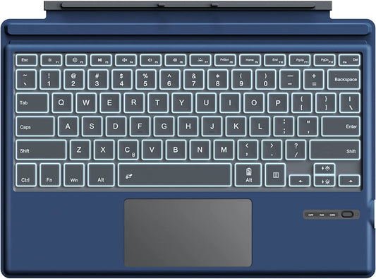 Tastatura Bluetooth compatibila cu Microsoft Surface Pro7/ Pro 7 Plus/ Pro 6/ Pro 4/ Pro 3/ Pro 2017, QWERTY cu taste iluminate LED, albastra