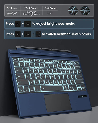 Tastatura Bluetooth compatibila cu Microsoft Surface Pro7/ Pro 7 Plus/ Pro 6/ Pro 4/ Pro 3/ Pro 2017, QWERTY cu taste iluminate LED, albastra