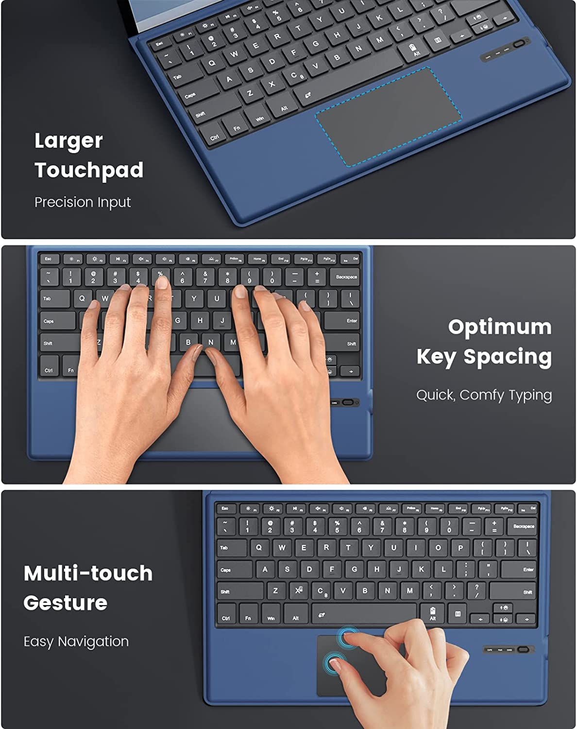 Tastatura Bluetooth compatibila cu Microsoft Surface Pro7/ Pro 7 Plus/ Pro 6/ Pro 4/ Pro 3/ Pro 2017, QWERTY cu taste iluminate LED, albastra