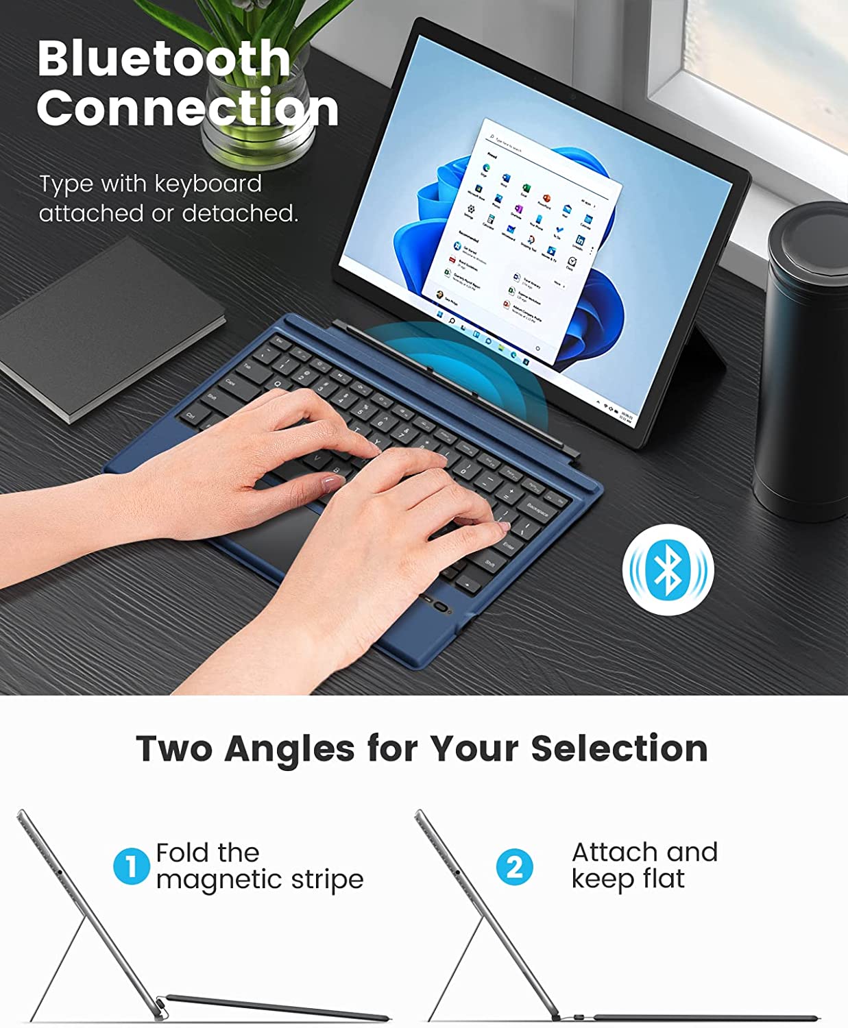 Tastatura Bluetooth compatibila cu Microsoft Surface Pro7/ Pro 7 Plus/ Pro 6/ Pro 4/ Pro 3/ Pro 2017, QWERTY cu taste iluminate LED, albastra
