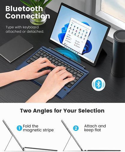 Tastatura Bluetooth compatibila cu Microsoft Surface Pro7/ Pro 7 Plus/ Pro 6/ Pro 4/ Pro 3/ Pro 2017, QWERTY cu taste iluminate LED, albastra