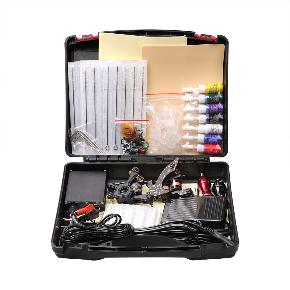 Set de 2 masini de tatuat Pro cu sursa de alimentare, 20 de ace pentru tatuaj, 7 sticlute cerneala, aparat de tatuaje cu bobina si kit de accesorii Hawink TK-HW2005