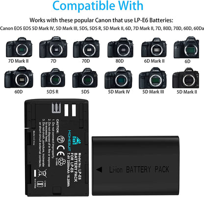 Set de 2 acumulatori LP-E6 2200 mAh cu incarcator dublu cu display LCD, pentru Canon 5D Mark II III IV, 5Ds, 6D, 70D, 80D