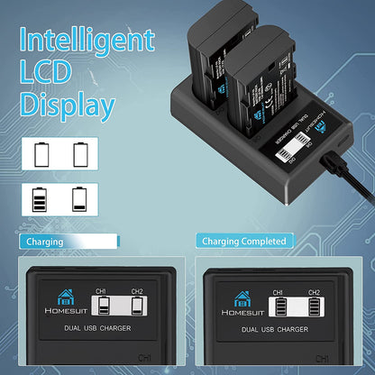 Set de 2 acumulatori LP-E6 2200 mAh cu incarcator dublu cu display LCD, pentru Canon 5D Mark II III IV, 5Ds, 6D, 70D, 80D