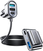 Incarcator auto fast charge 72 W cu 5 porturi, 12-24V, 2 super fast charge PD USBC, 3 porturi USB A, cu cablu prelungitor de 1,5 m pentru bancheta din spate, pentru iPhone 13, 12, Samsung S22, S21