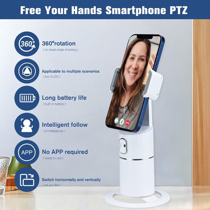 Suport smartphone cu urmarire faciala, stabilizator telefon cu rotatie 360°, acumulator 5000 mAh, nu necesita aplicatie, cu filet 1/4 inch, pentru inregistrare video, streaming live, wireless, portabil